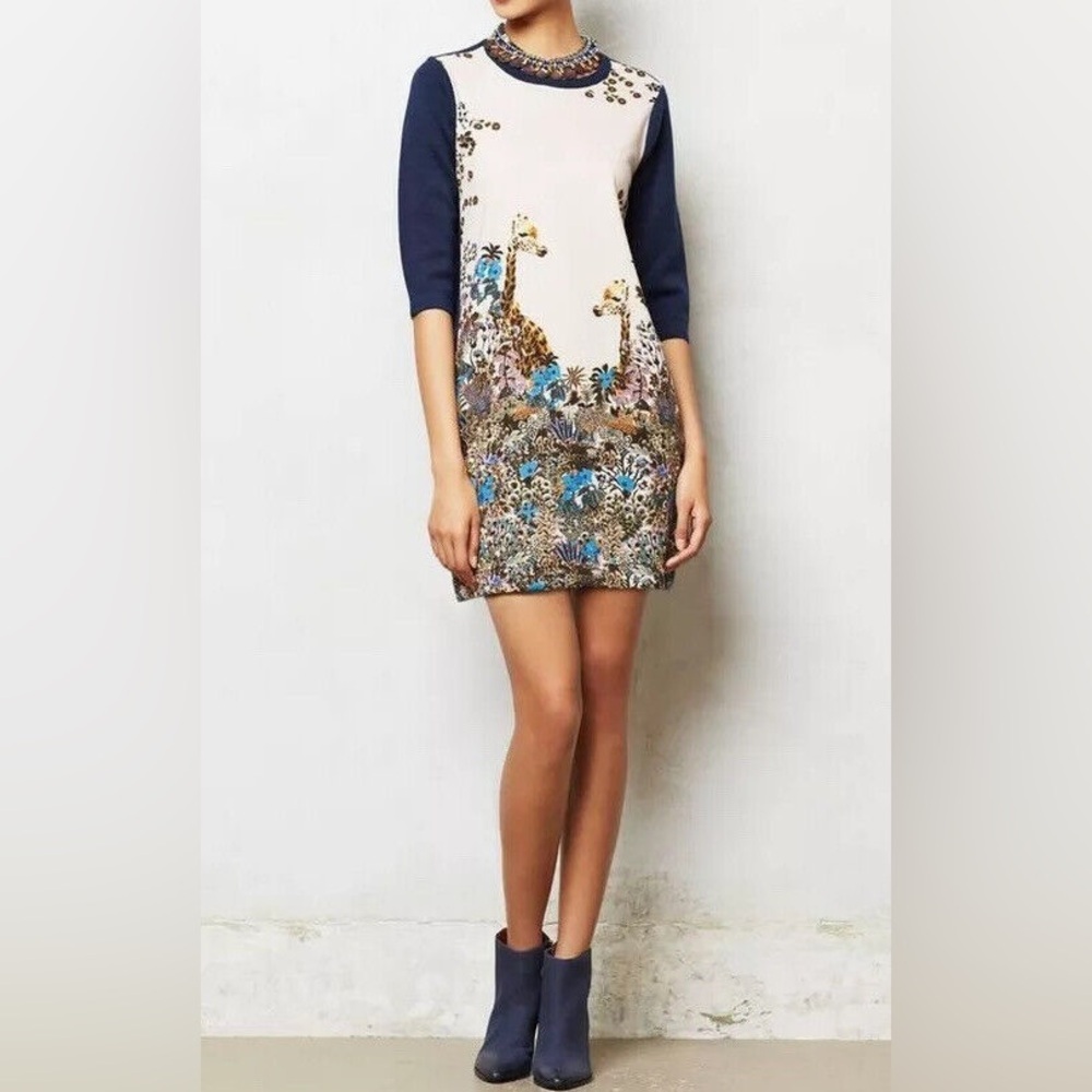 Paul & Joe Sister Giraffe Canopy Sweater Shift Dress Marine